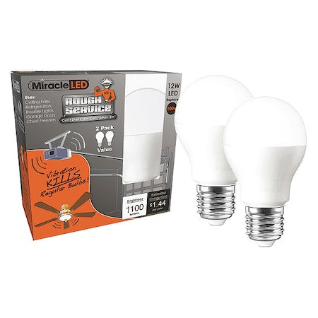 12 W, Compact LED Bulb, White, A19, 5000K Temp. Frosted Finish, Non-Dimmable, PK2
