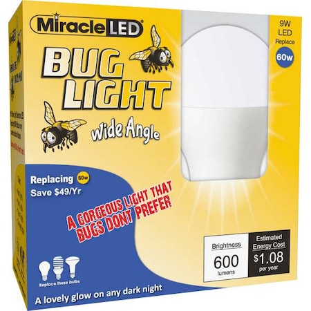 9 W, Compact LED Bulb, Amber, A19, 2000K Temp. Frosted, Non-Dimmable, PK2