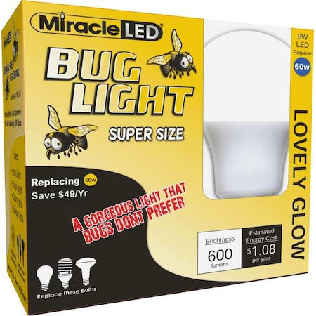9 W, Compact LED Bulb, Amber, A19, 2000K Temp. Frosted, Non-Dimmable, PK2