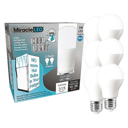 3 W, LED Bulb, Cool White, A15, 6500K Temp. Frosted, Non-Dimmable, PK6