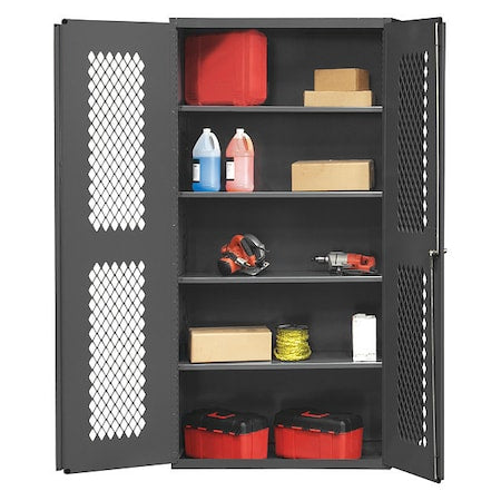 Janitorial Cabinet, with wardrobe/broom storage, 1 fixed and 4 shelves
