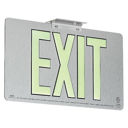 Photoluminescent Single-Face Brushed Alm Exit Sign 50FT View Distance