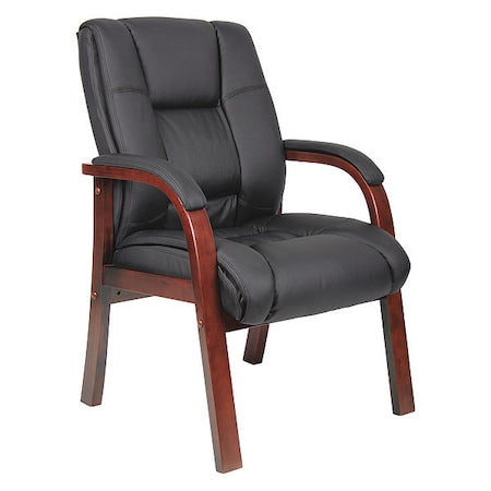Guest Chair, Black Seat, Wood Back, 23" L 39" H, Loop, Vinyl Seat