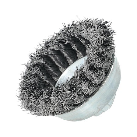 Cup Brush, 3 1/2"Dia, Carbon Steel Bristle