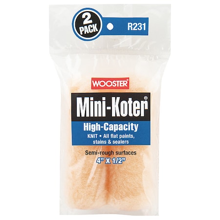 4" Mini Paint Roller Cover, 1/2" Nap, Knit Fabric, 2 PK