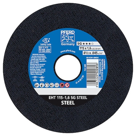 Abrasive Cut-Off Wheel, Type 1, 4-1/2 in Dia, 0.045 in Thick, 7/8 in Arbor Hole Size, 60 Grit