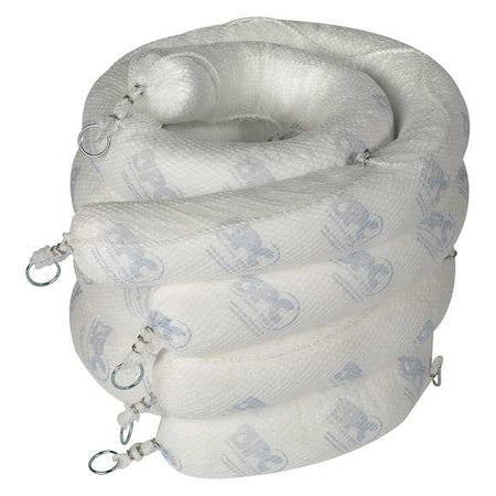 Sorbent Boom, 32 gal, 5 in x 10 ft, Oil, White, 4 PK