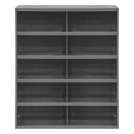 Pigeonhole Bin Unit, 33.75 in W x 12 in D x 42 in H, 10 Compartments, Gray, Steel