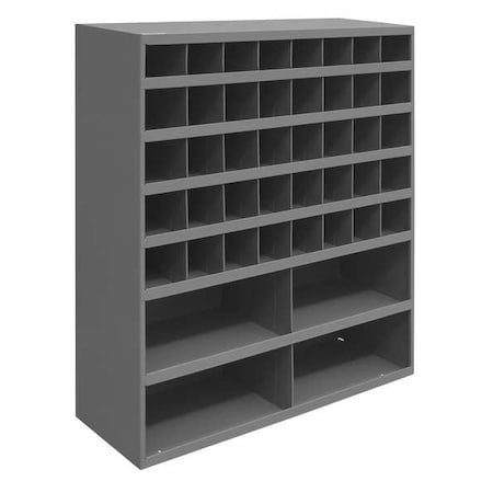Pigeonhole Bin Unit, 33.75 in W x 12 in D x 42 in H, 44 Compartments, Gray, Steel