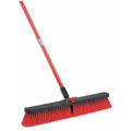 Push Broom, Locking Nut, 60 in L, 24 in Sweep Face, 3 in Red Bristles, Red Handle