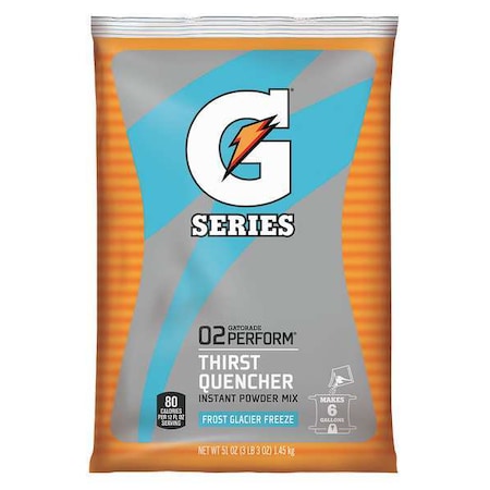 G Series, Thirst Quencher Sports Drink Mix, Powder, Glacier Freeze, 6 Gal Yield Per 51 oz Pk, 1 Pack
