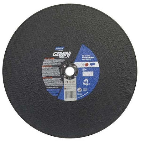 Abrasive Cut-Off Wheel, Type 1, 12 in Dia, 0.1094 in Thick, 1 in Arbor Hole Size, Aluminum Oxide