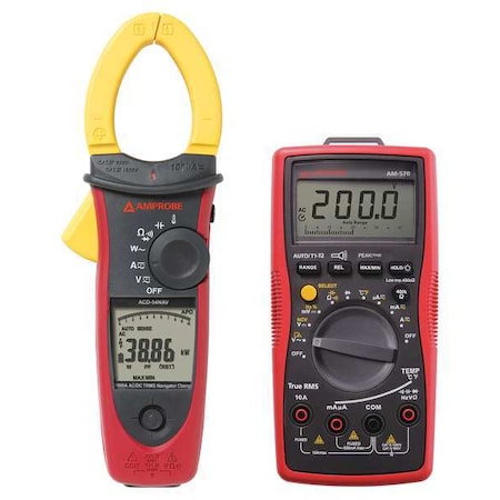 Digital Multimeter Clamp On Kit, LCD, 1,000 kW, 1,000 A, CAT III 1000V, CAT IV 600V Safety Rating