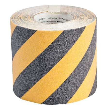 Anti Slip Tape Film: Polyester, Adhesive: Acrylic Proprietary Grit Size, Black/Yellow, 6"" W x