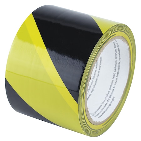 Hazard Warning Tape Vinyl Black/Yellow, 3" W x 18 yd. L, 8 mil Thick