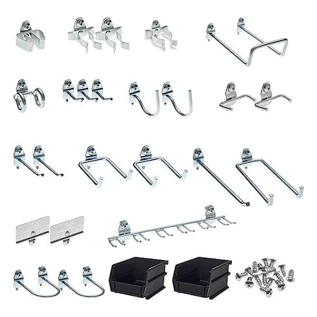 95 pc. Steel Pegboard Hook & Bin Assortment for 1/8 In. and 1/4 In. Pegboard (85 Asst Hooks & 10 Bins)