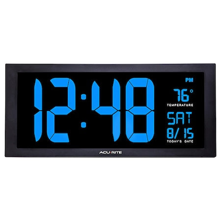 Jumbo Digit Calendar Clock W/ Indoor Temperature, 18", Blue