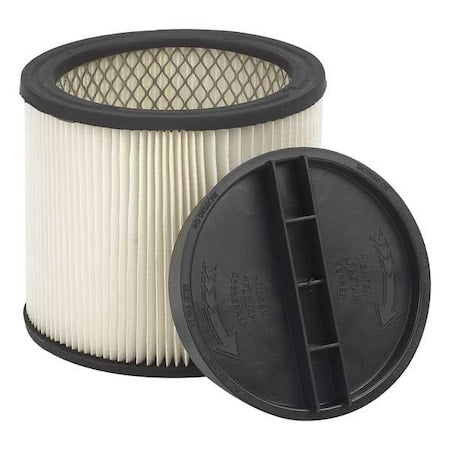 Vacuum Filter, Fits Shop-Vac Vacuum Brand, Std, 8 in, Wet/Dry, Paper, Cartridge Filter