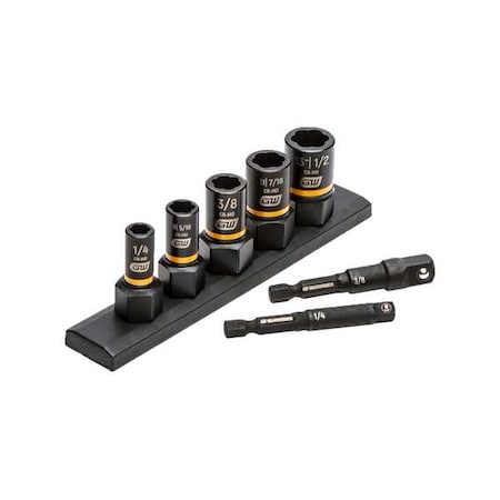 7 Piece 1/4" & 3/8" Drive SAE Bolt Biter Impact Extraction Socket Set