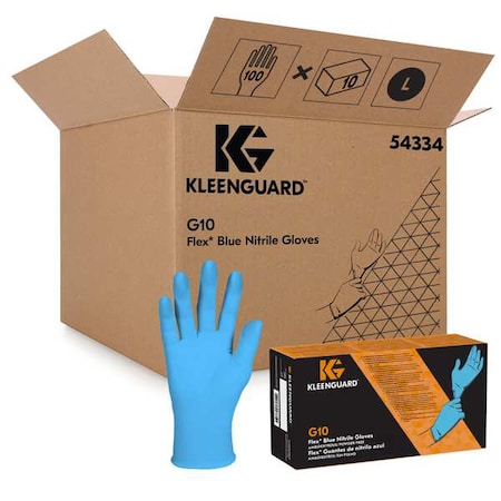 G10, Disposable Gloves, 3 mil Palm, Nitrile, Powder-Free, L ( 9 ), 100 PK, Blue