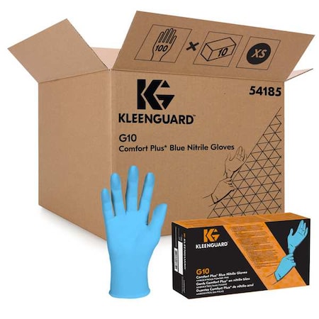 G10, Disposable Gloves, 4 mil Palm, Nitrile, Powder-Free, XS ( 6 ), 100 PK, Blue