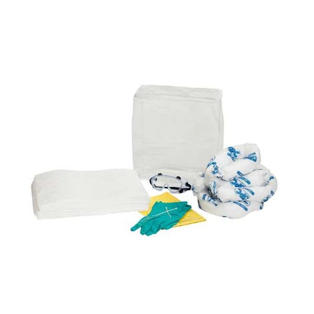 Spill Kit, 10 gal Volume Absorbed per Kit, 9 5/8 gal Capacity, Bag, Clear