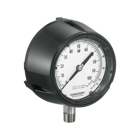 Low Pressure Gauge, 0 to 10 psi, 4 1/2 in Dial, 1/2 in NPT, Lower Location, Phenolic Case Material