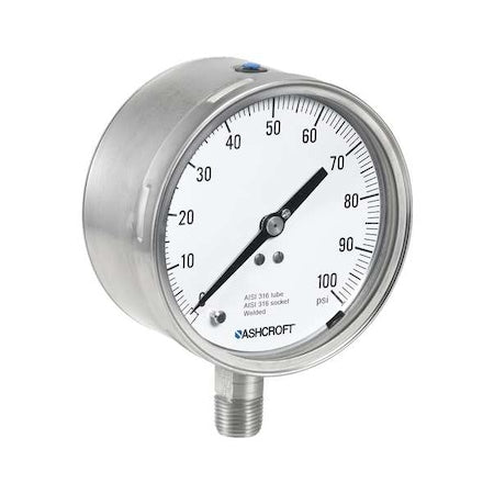 Pressure Gauge, 0 to 5,000 psi, 4 1/2 in Dial, 1/2 in NPT, Bottom Location