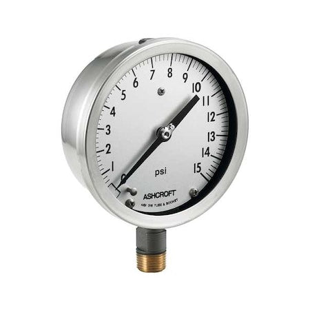 Pressure Gauge, 0 to 200 psi, 4 1/2 in Dial, 1/2 in NPT, Bottom Location