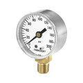 Pressure Gauge, 0 to 100 psi, 2 in Dial, 1/4 in NPT, Bottom Location, Stainless Steel Case Material