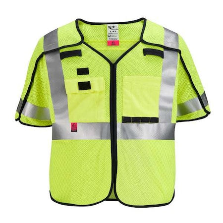 AR/FR Cat.1 High Visibility Vest w/Sleeves 4XL, 5XL Class 3 X Back, , Hook and Loop 10 Pockets, No