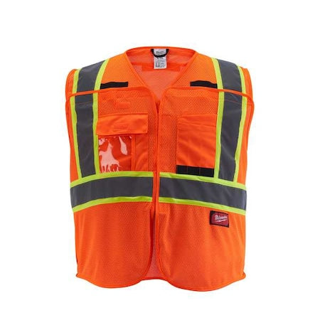 Class 2 CSA Compliant Breakaway High Visibility Orange Mesh Safety Vest - 4X-Large/5X-Large