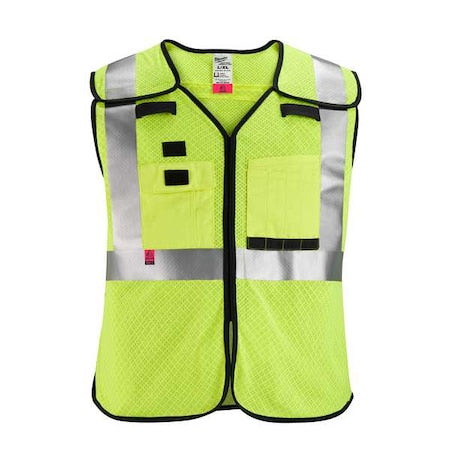 AR/FR Cat.1 High Visibility Vest 4XL/5XL Class 2 X Back, , Hook-and-Loop 10 Pockets, 2 Mic Tab, No