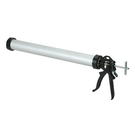 Caulk Gun, 34 oz Container Size, Aluminum, 12:01, Full Barrel Frame, Black/Silver