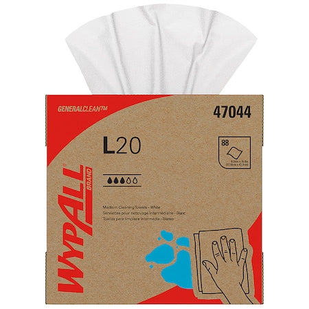 General Clean L20 Medium Cleaning Cloths, Pop-Up Box, White, 4-Ply, 88 Sheets/Box, 10 PK
