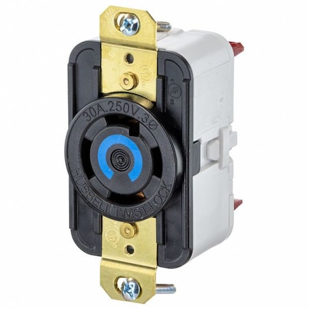 Locking Receptacle, L15-30R, 30 A, 250V AC, Single Phase, 3 Pole, Flush Mount, Black