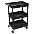 Utility Cart with Deep Lipped Plastic Shelves, 300 lb Load Capacity, 3 Shelves, 24 in L, 18 in W