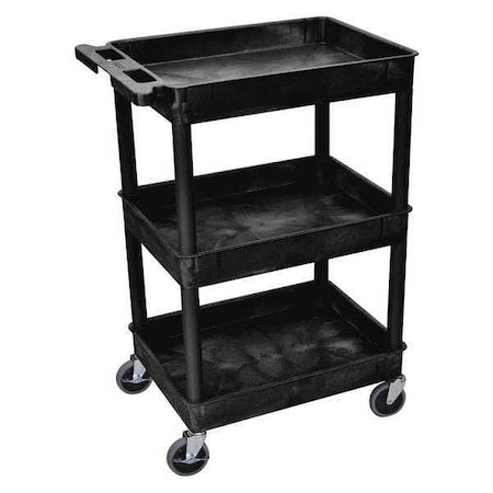Utility Cart with Deep Lipped Plastic Shelves, 300 lb Load Capacity, 3 Shelves, 24 in L, 18 in W