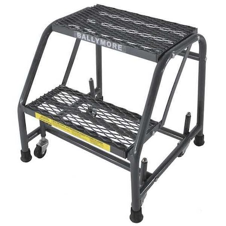 19 in H Steel Rolling Ladder, 2 Steps, 450 lb Load Capacity
