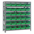 Steel Bin Shelving, 18 in D x 39 in H x 36 in W, 7 Shelves, Green