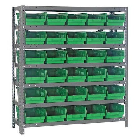 Steel Bin Shelving, 18 in D x 39 in H x 36 in W, 7 Shelves, Green