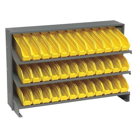 Steel Bench Pick Rack, 12 in D x 21 in H x 36 in W, 3 Shelves, Yellow