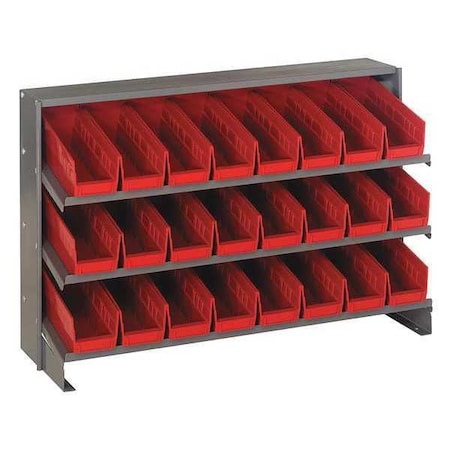 Steel Bench Pick Rack, 12 in D x 21 in H x 36 in W, 3 Shelves, Red