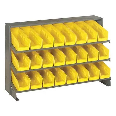 Steel Bench Pick Rack, 12 in D x 21 in H x 36 in W, 3 Shelves, Yellow