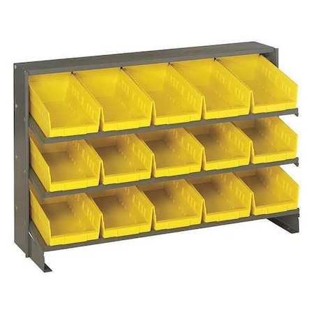 Steel Bench Pick Rack, 12 in D x 21 in H x 36 in W, 3 Shelves, Yellow