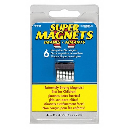 Disc Magnet, Neodymium, 4 lb. Pull, PK6