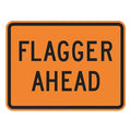 Flagger Ahead Traffic Sign, 18 in Height, 24 in Width, Aluminum, Horizontal Rectangle, English