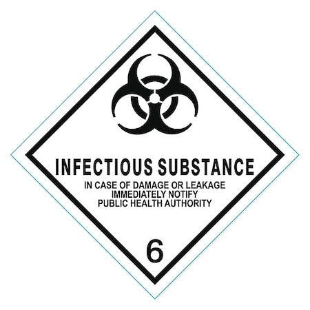 Infectious Substance DOT Label, Class 6, Black/White, Pk500
