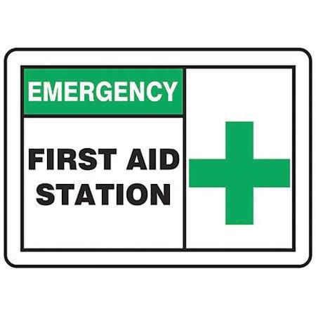 Emergency, First Aid Station, 3 1/2 in W x 5 in H, Vertical Rectangle, Vinyl