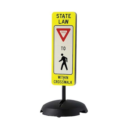Traffic Sign with Base, 12 in W, 36 in H, Aluminum, Flourescent Yellow/Green, White